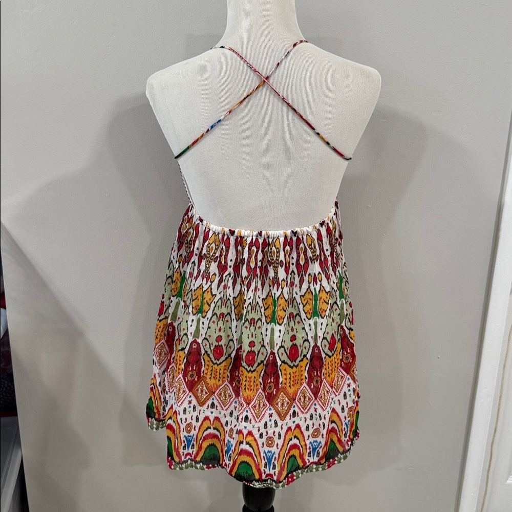 Zara vibrant Multicolor Embroidered boho strappy mini babydoll Dress - Picture 5 of 6